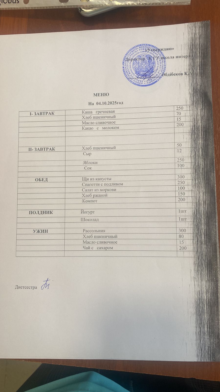 меню 04.10.2025