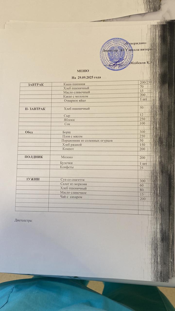 меню 29.09.25